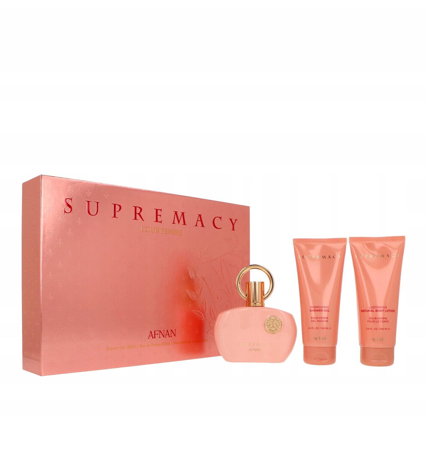 65 AFNAN SUPREMACY PINK POUR FEMME SET EDP 100ml + SHOWER GEL 100ml + NATURAL BODY LOTION 100ml - Slika 1
